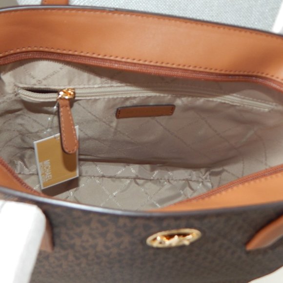 NWT $498 MICHAEL KORS CARMEN MK Monogram LARGE TZ BROWN Tote Shoulder BAG - Picture 9 of 10